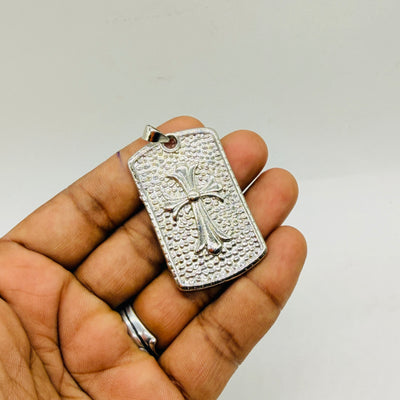 Chrome Cross Dog Tag Pendant